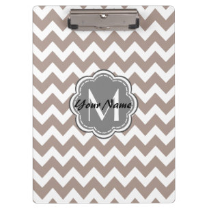 Porte-bloc Chevron beige, Monogramme gris, Nom personnalisé