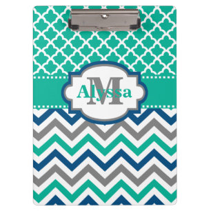 Porte-bloc Chevron bleu turquoise Quatrefoil personnalisé