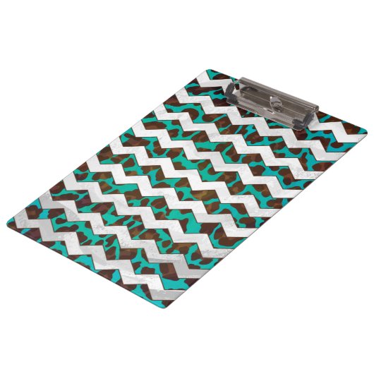 Porte-bloc Chevron Leopard Impression Brown et Turquoise (Incliné)