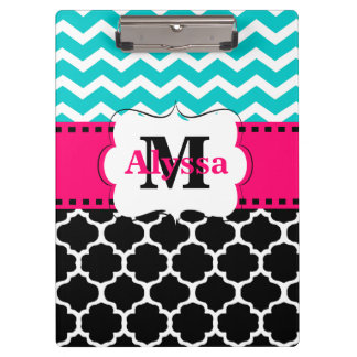 Porte-bloc Chevron noir rose turquoise Quatrefoil