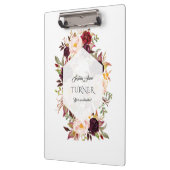 Porte-bloc Chic Aquarelle Bourgogne Floral Navy Monogramme (Gauche)