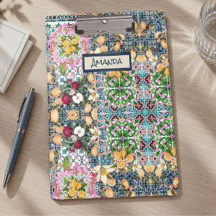 Porte-bloc Chic bleu rose sicilien agrumes tuiles florales do
