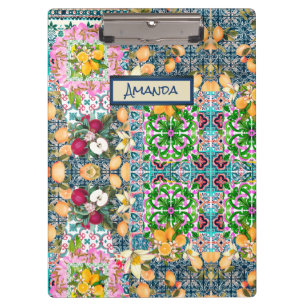 Porte-bloc Chic bleu rose sicilien agrumes tuiles florales do