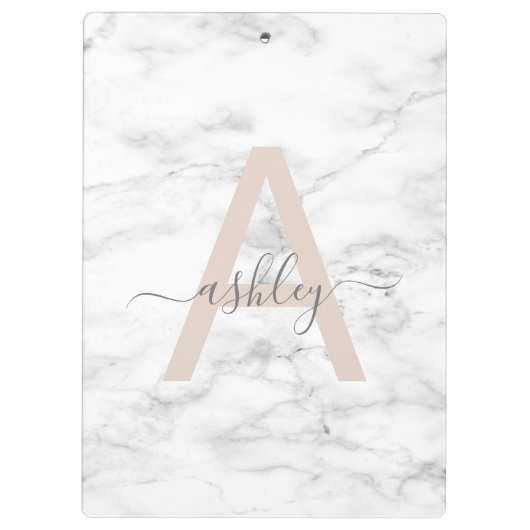 Porte-bloc Chic Blush Pink White Marble Script Nom monogram (Dos)