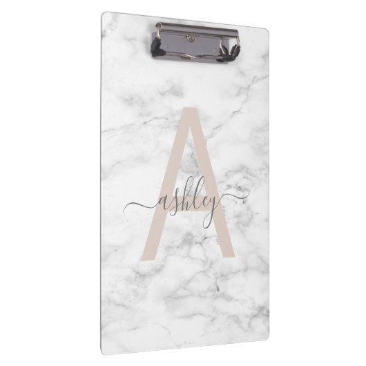 Porte-bloc Chic Blush Pink White Marble Script Nom monogram (Swatch)