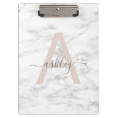 Porte-bloc Chic Blush Pink White Marble Script Nom monogram (Devant)