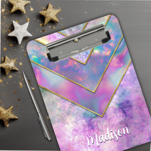 Porte-bloc Chic holographique girly élégant rose