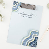 Porte-bloc chic luxe en agate géode pailletée bleu