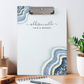 Porte-bloc chic luxe en agate géode pailletée bleu