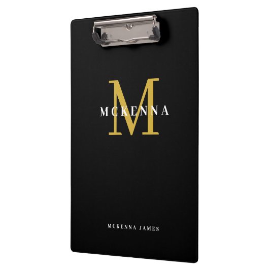 Porte-bloc Chic Moderne Monogramme Noir Or Nom initial (Gauche)