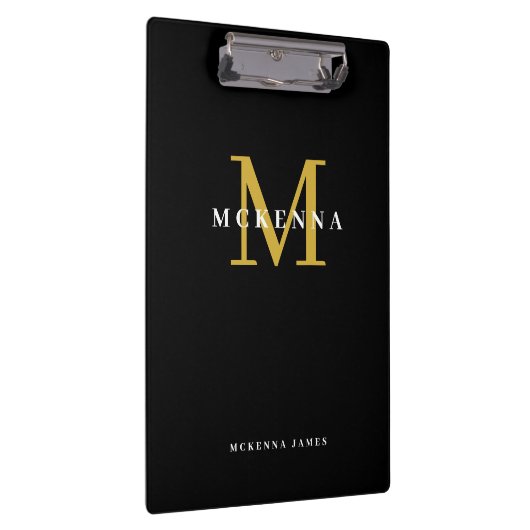 Porte-bloc Chic Moderne Monogramme Noir Or Nom initial (Swatch)