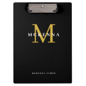 Porte-bloc Chic Moderne Monogramme Noir Or Nom initial (Devant)