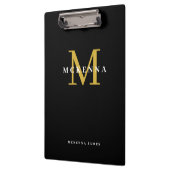 Porte-bloc Chic Monogramme Moderne Noir Or Nom Initial (Gauche)