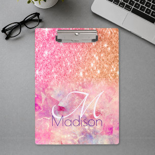 Porte-bloc Chic ombre rose blush rose pailleté monogramme