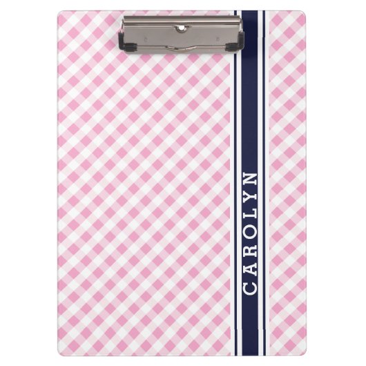 Porte-bloc chic preppy rose marine en vichy motif monogramme (Devant)