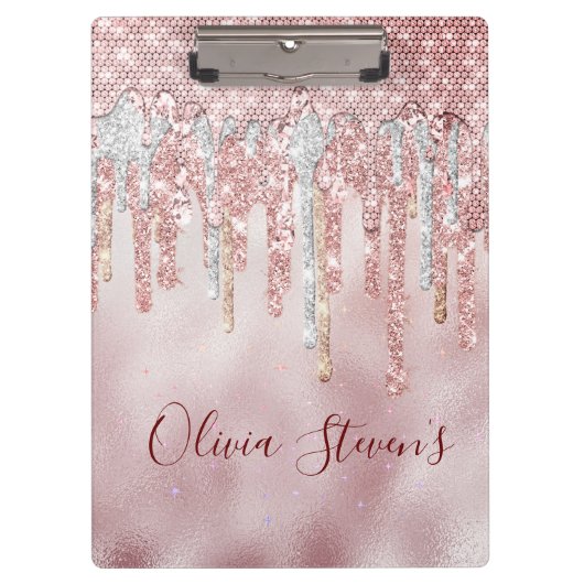 Porte-bloc Chic rose rousse parties scintillant or gouttes mo (Devant)