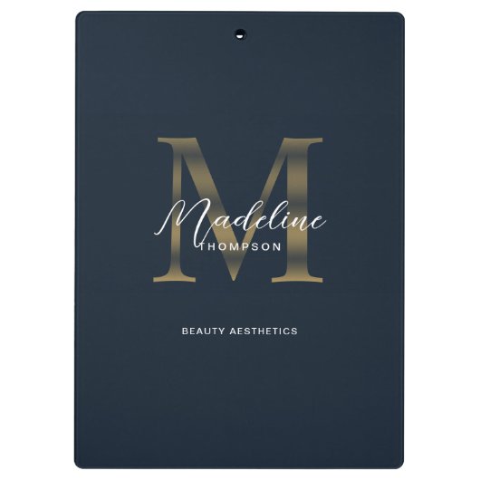 Porte-bloc Chic Script Metallic Navy Blue Gold Monogram (Dos)