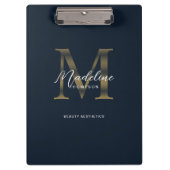 Porte-bloc Chic Script Metallic Navy Blue Gold Monogram (Devant)