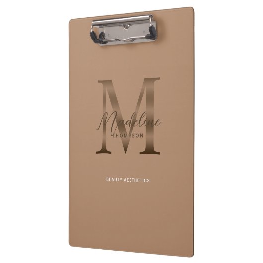 Porte-bloc Chic Script Metallic Taupe Gold Monogram (Gauche)