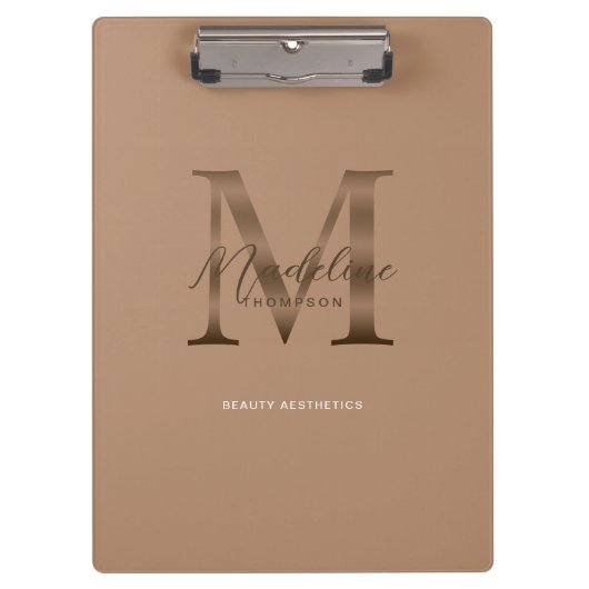 Porte-bloc Chic Script Metallic Taupe Gold Monogram (Devant)