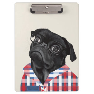 Porte-bloc Chien De Carlin Noir Avec Lunettes Et Chemise