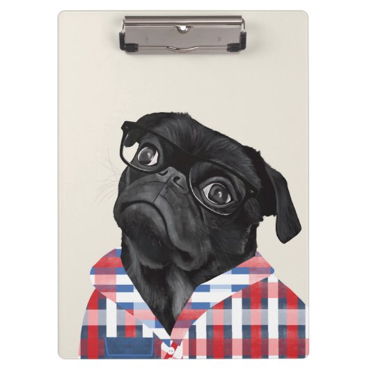 Porte-bloc Chien De Carlin Noir Avec Lunettes Et Chemise (Devant)