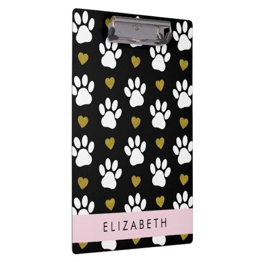 Porte-bloc Chien Paws, White Paws, Gold Hearts, Votre Nom (Swatch)