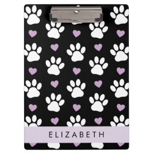 Porte-bloc Chien Paws, White Paws, Lilac Hearts, Votre Nom