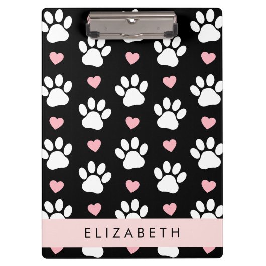 Porte-bloc Chien Paws, White Paws, Rose Hearts, Votre Nom (Devant)