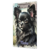 Porte-bloc Chihuahua noir à long haïre en aquarelle (Gauche)