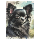 Porte-bloc Chihuahua noir à long haïre en aquarelle (Dos)
