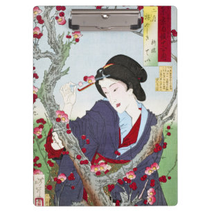 Porte-bloc Chinoiserie Dame japonaise et fleur de cerisier ro