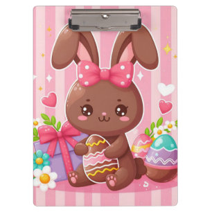 Porte-bloc Chocolat mignon lapin de Pâques avec rayures roses