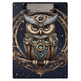Porte-bloc Chouette de Steampunk contre le ciel étoilé
