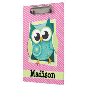 Porte-bloc Chouette verte sur bandes rose et blanche (Gauche)