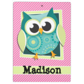Porte-bloc Chouette verte sur bandes rose et blanche (Dos)