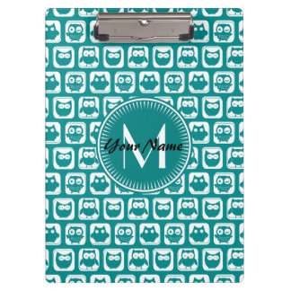 Porte-bloc Chouettes Turquoises et blanches monogrammes