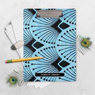 Porte-bloc Classic Art Déco Bleu Noir Blanc Peacock Motif