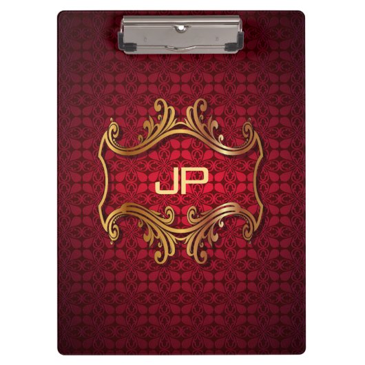 Porte-bloc Classic Elegant Noir Rouge Damask Modèle Monogramm (Devant)