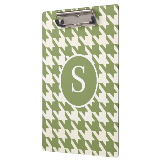 Porte-bloc Classic Houndstooth Sage Vert & Blanc Monogramme (Gauche)
