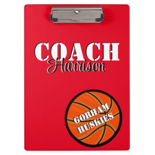 Porte-bloc Coach d'équipe Basketball rouge et blanc Personnal