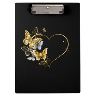 Porte-bloc Coeur aux papillons d'or