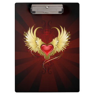 Porte-bloc Coeur rouge avec ailes d'or