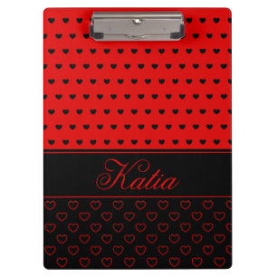Porte-bloc Coeurs Noirs Et Rouges Élégants, Nom Personnalis