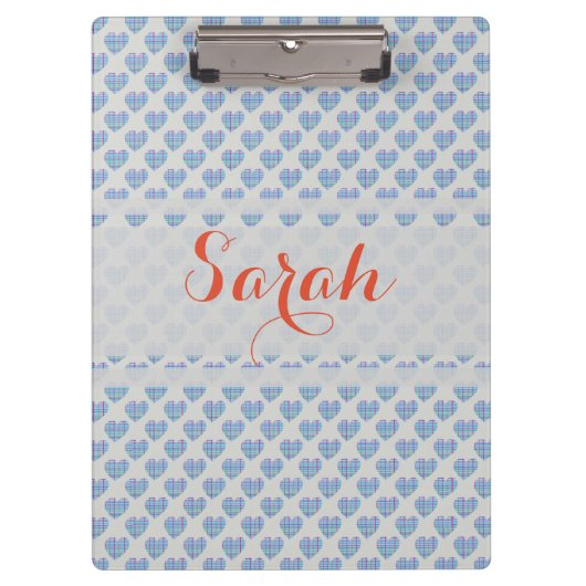 Porte-bloc Coeurs rayés bleus sur gris caillou (Devant)