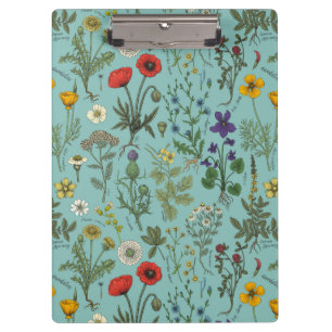 Porte-bloc Collage de fleurs sauvages sur fond bleu
