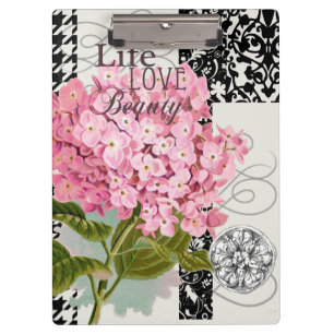 Porte-bloc Collage d'hortensia rose chic Art damassé vintage