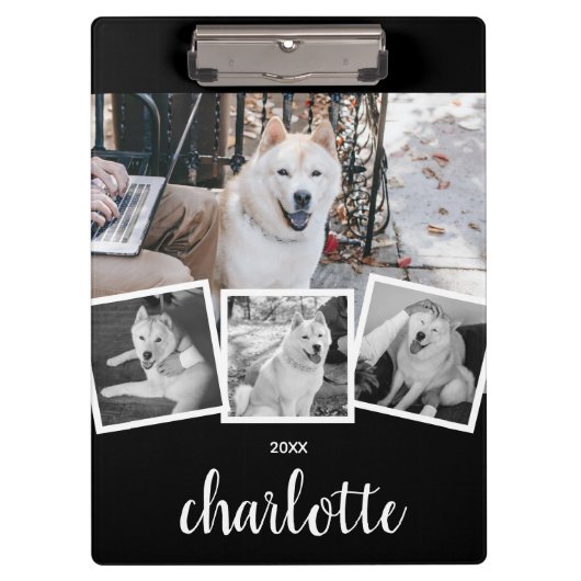 Porte-bloc Collage photo 4 tendance Nom du script noir blanc (Devant)