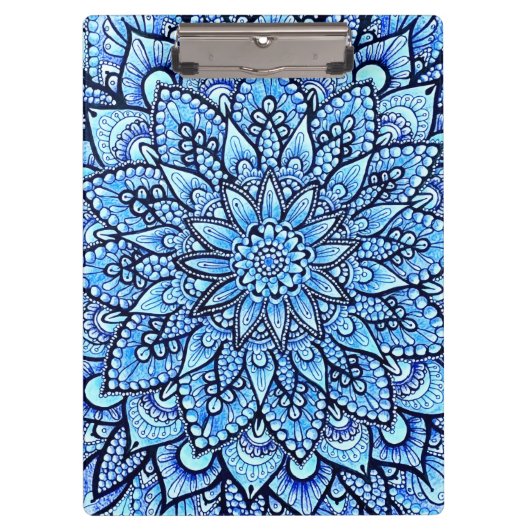 Porte-bloc Conception de mandala au crayon de couleur bleue,  (Devant)