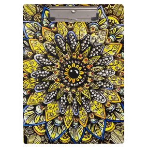 Porte-bloc Conception de mandala dessinée à la main jaune ver